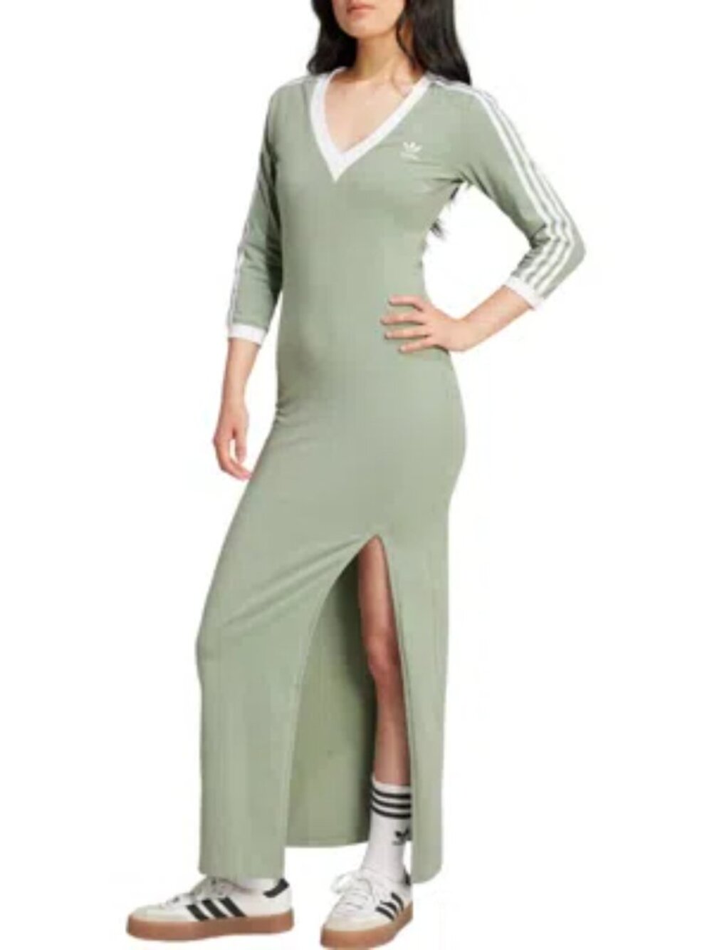 Adicolor Classics 3-Stripes Maxi Dress in Silver Green - Medium